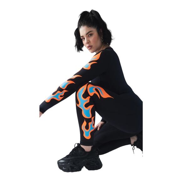 Savage X Fenty Racer X High Waist Legging Black with Flames - Picture 1 of 9